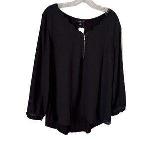Fortune + Ivy Fia Scallop Detail Black Mixed Material Blouse Women’s Size XL